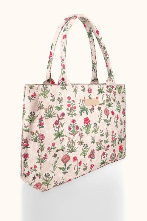 Stylish Women's Printed  Canvas Tote Bag - 1 Pc in Beige