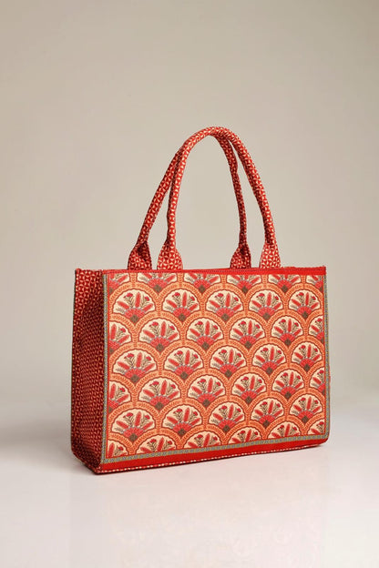 Women's Printed Canvas Tote Bag - 1 Pc in Vibrant Orange