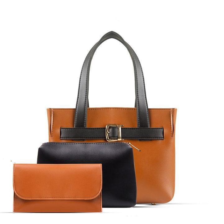 Women's PU Leather Plain Hand Bag Set