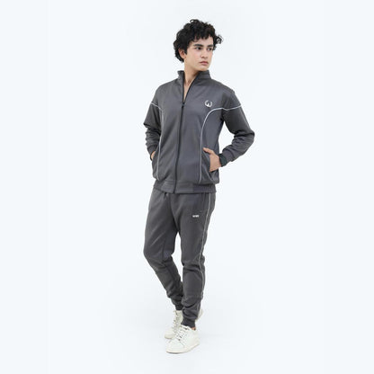 2 Pcs Men Fleece Plain Zipper Track Suit