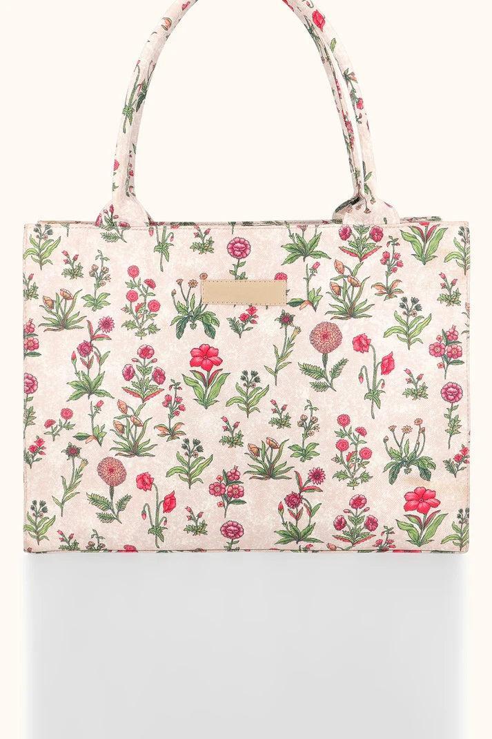 Stylish Women's Printed  Canvas Tote Bag - 1 Pc in Beige