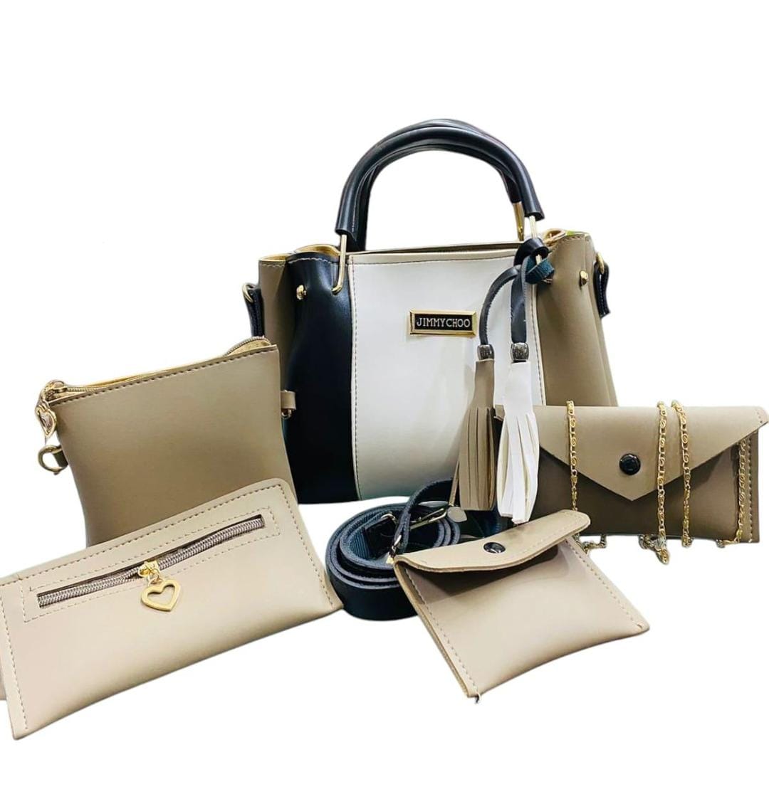 5 Pcs Women's PU Leather Plain Hand Bag Set