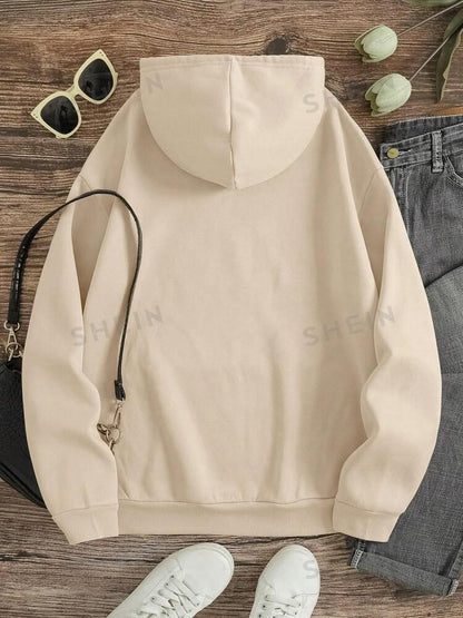 Comfortable Beige Fleece Hoodie - Plain Style for All-Day Wear