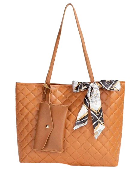 2 Pc Women's Modern Scarf Quilted Tote Bag