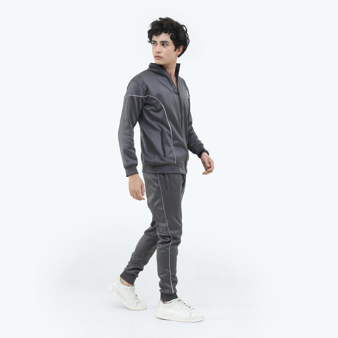 2 Pcs Men Fleece Plain Zipper Track Suit