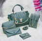 5 Pcs Women’s PU Leather Plain Long Strap Hand Bag Wallet Set