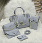 5 Pcs Women’s PU Leather Plain Long Strap Hand Bag Wallet Set