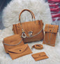 5 Pcs Women’s PU Leather Plain Long Strap Hand Bag Wallet Set