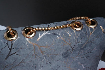 Women's Velvet Textured Purse With Chain