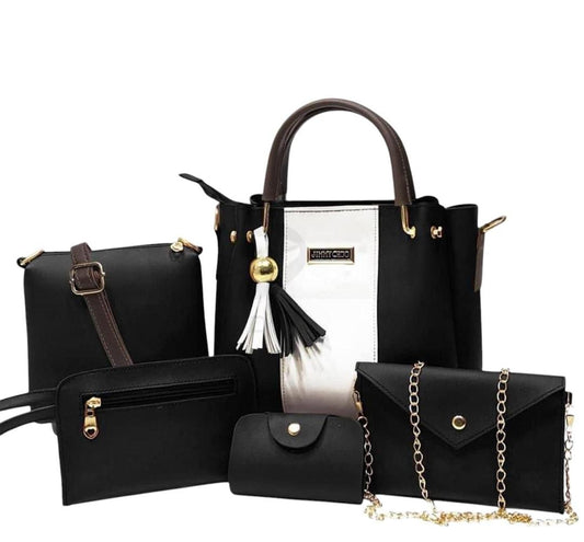 5 Pcs Women's PU Leather Plain Hand Bag Set