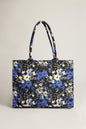 Chic Women's Canvas Printed Tote Bag - 1 Pc in Black & Blue