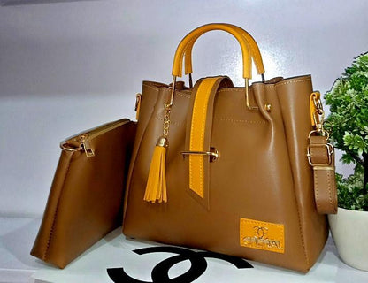 Women's PU Leather Plain Hand Bag Set