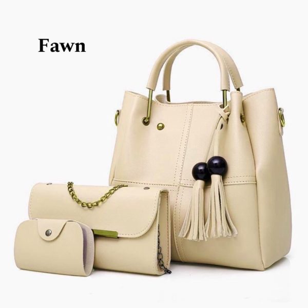 High Quality Synthetic Leather 3 Piece Hand Bag Set With Hand Clutch And Mini Wallet