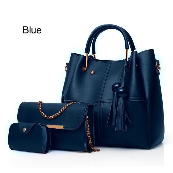 High Quality Synthetic Leather 3 Piece Hand Bag Set With Hand Clutch And Mini Wallet