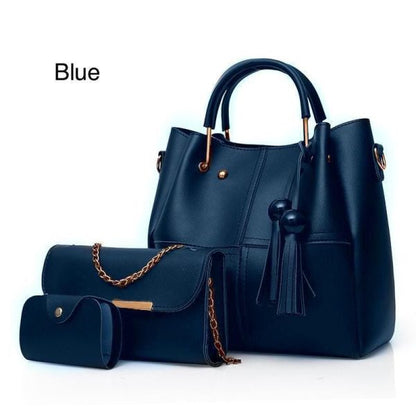 High Quality Synthetic Leather 3 Piece Hand Bag Set With Hand Clutch And Mini Wallet