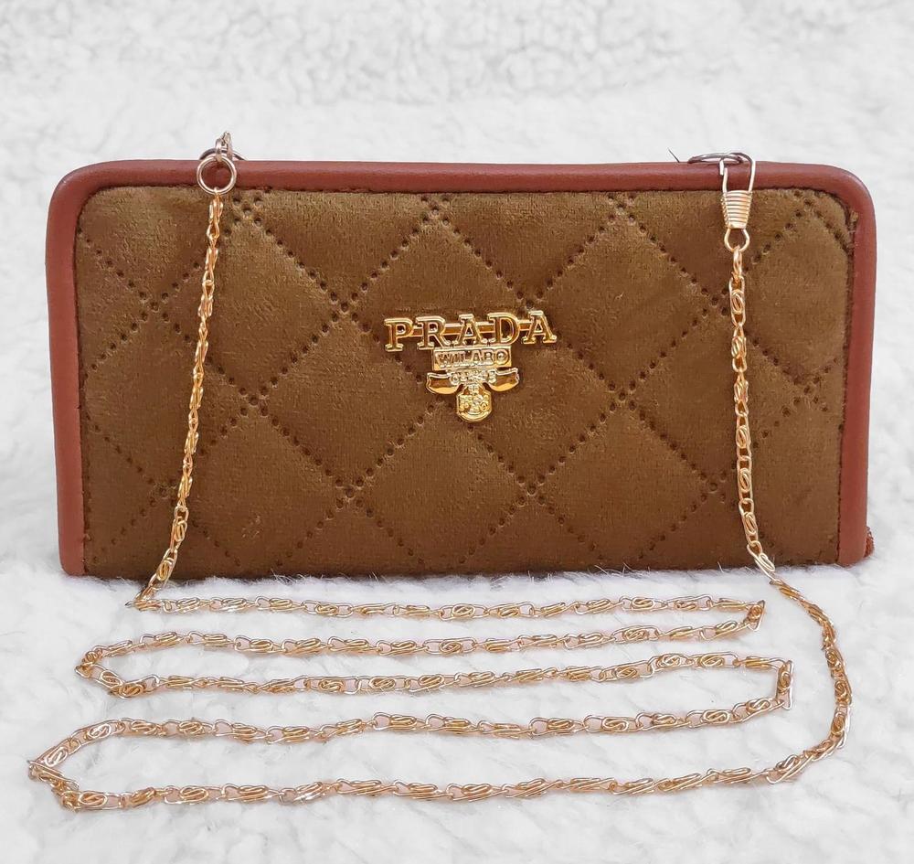 Hand & Shoulder Wallet For Girls With Long Golden Chain