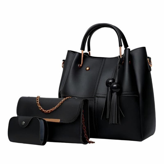 High Quality Synthetic Leather 3 Piece Hand Bag Set With Hand Clutch And Mini Wallet