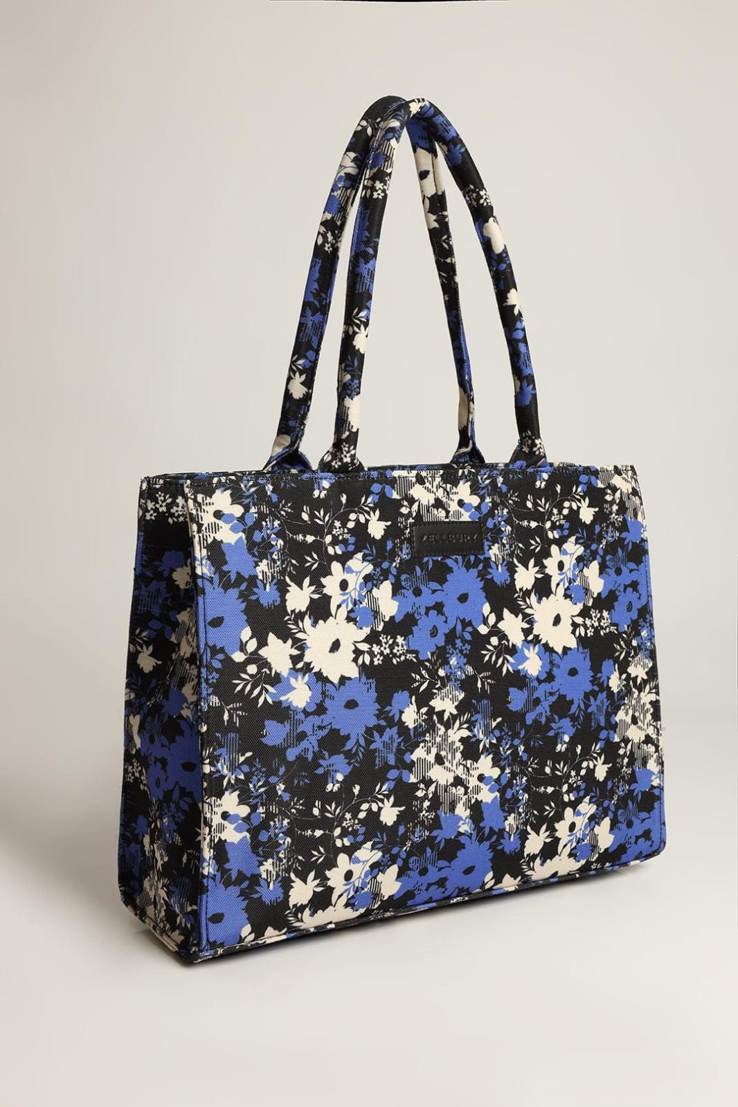 Chic Women's Canvas Printed Tote Bag - 1 Pc in Black & Blue