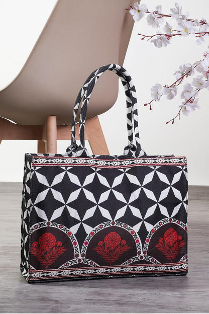 Stylish Women's Black Canvas Tote Bag - 1 Pc Printed Design