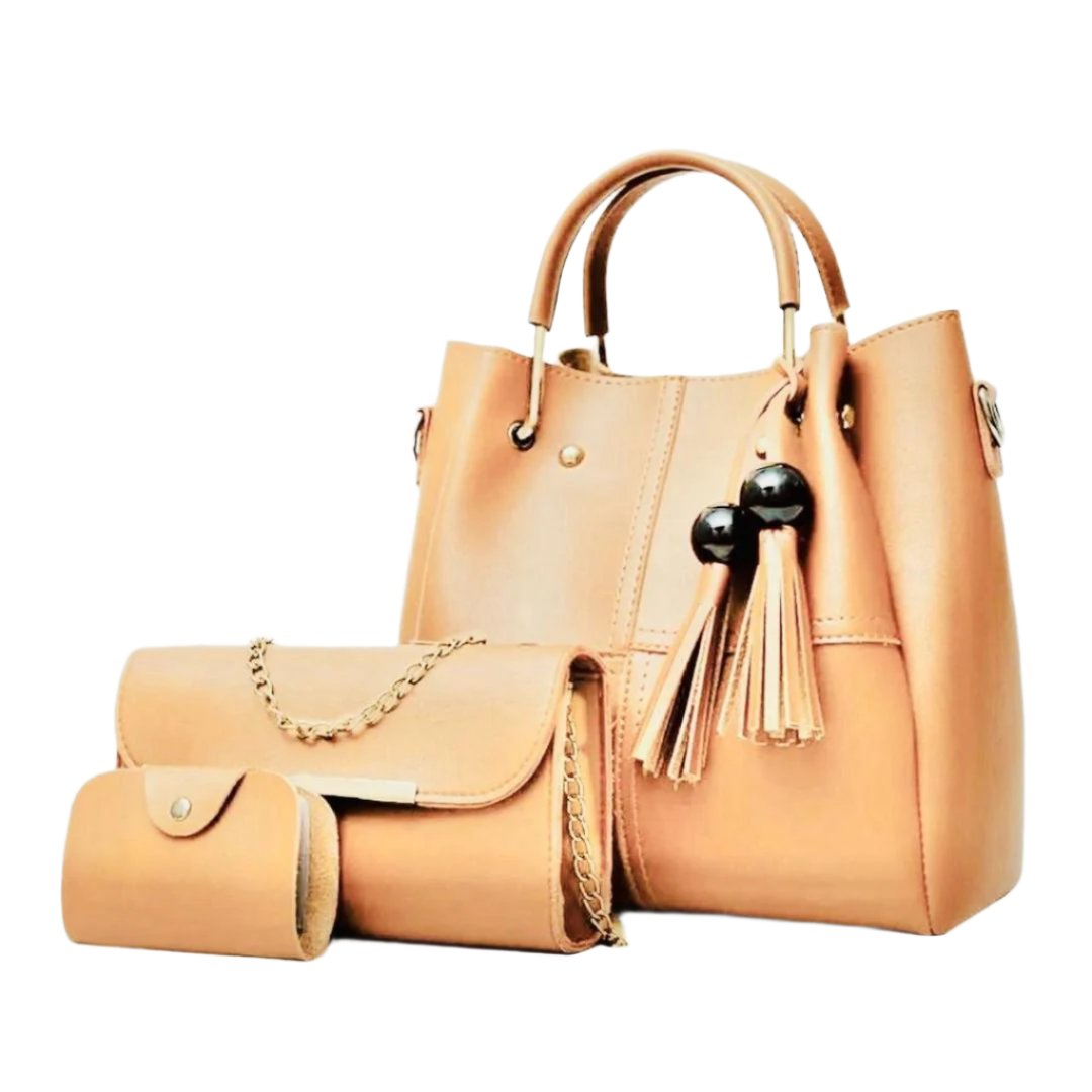 High Quality Synthetic Leather 3 Piece Hand Bag Set With Hand Clutch And Mini Wallet