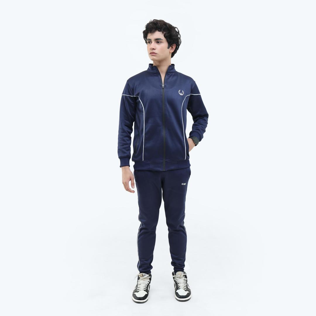 2 Pcs Men Fleece Plain Zipper Track Suit