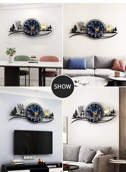 3D Wall Clock, Forest Figure Deer, Fancy Clocks For Bedroom And Drawing Room