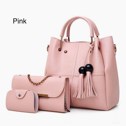 High Quality Synthetic Leather 3 Piece Hand Bag Set With Hand Clutch And Mini Wallet