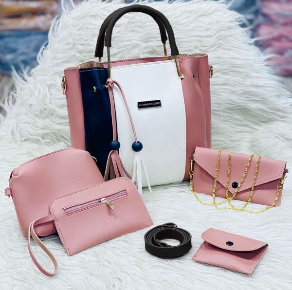 5 Pcs Women's PU Leather Plain Hand Bag Set