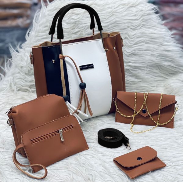 5 Pcs Women's PU Leather Plain Hand Bag Set