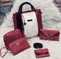 5 Pcs Women's PU Leather Plain Hand Bag Set