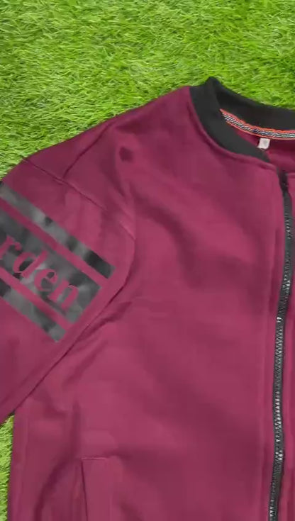 Men's Fleece Bomber Jacket - Comfortable Plain Design in Maroon